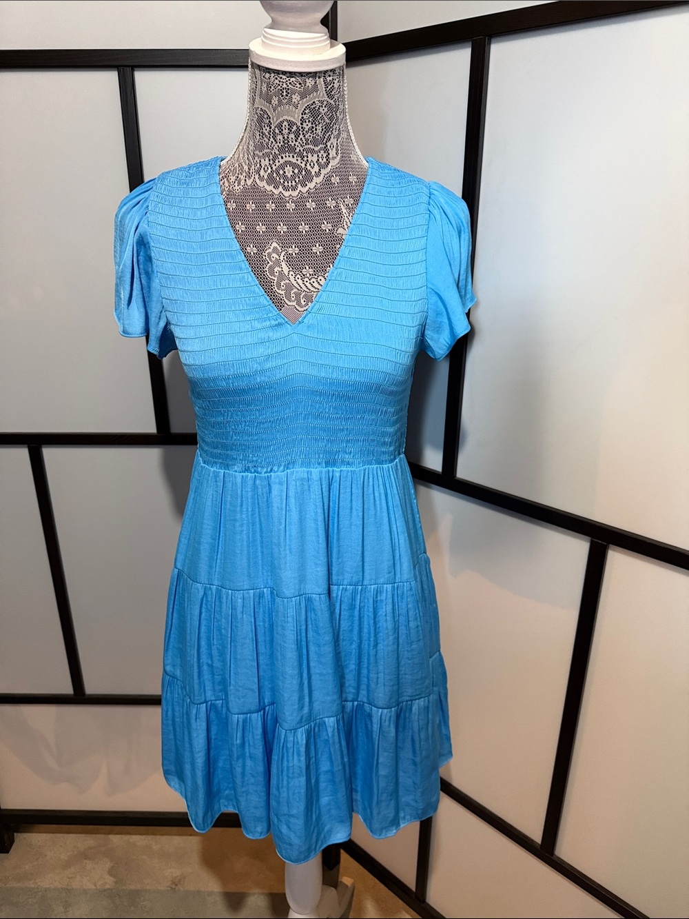 NWOT- Bright Blue V-Neck Mini Dress